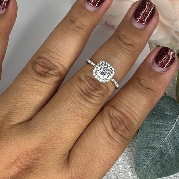 Certified 1ct . t.w. Moissanite Diamond Round Square Halo Engagement Ring - Picture 3 of 8